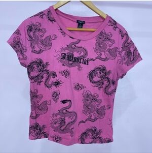 Rue21 "Antisocial" Dragon Rose Graphic Tee Size XL